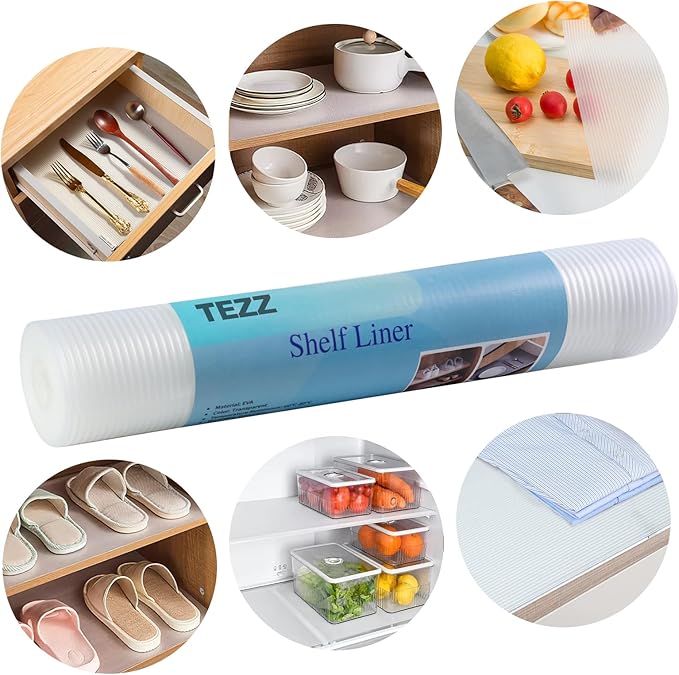2 Rolls Thickened Shelf Liner, 16 in x 20 FEET Non-Slip Cabinet Liner, Washable Oil-Proof Contact Paper for Kitchen Drawer, Cabinet, Shelves, Refrigerator, Storage, Desks, Non Adhesive