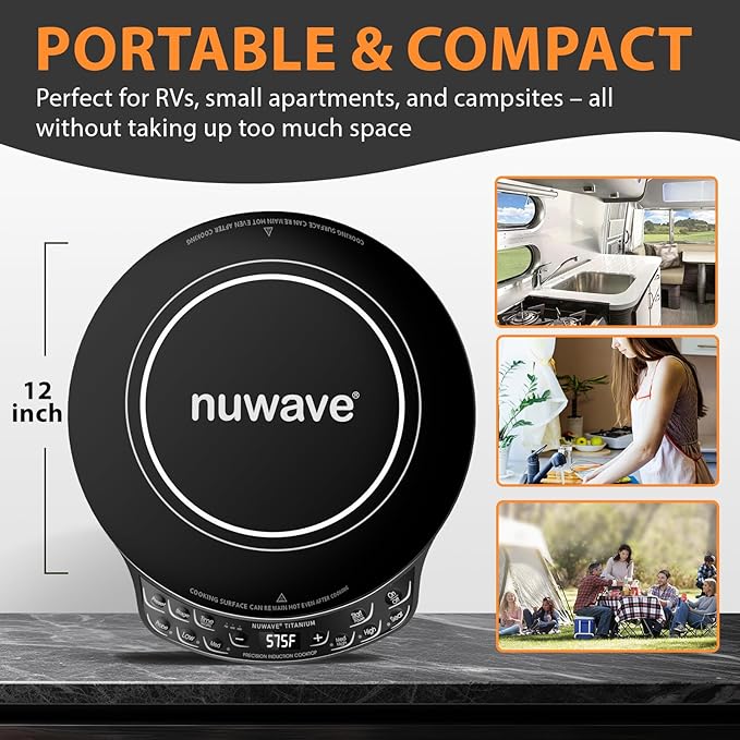 Nuwave Induction Cooktop, Improved Hot Plate with Digital Probe , 106 Temps 100째F-575째F, 3 Watt Settings, Portable Induction Burners for Cooking