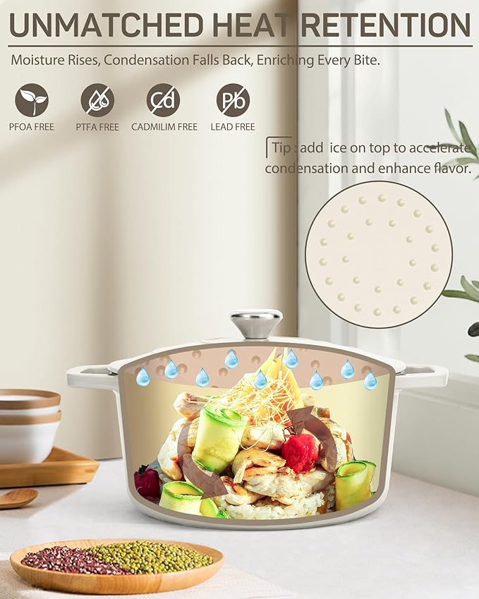 6.5 Quart Enameled Cast Iron Dutch Oven, Dutch Oven Pot with Lid for Bread Making, Braiser, Cooking, Dual Handles, White