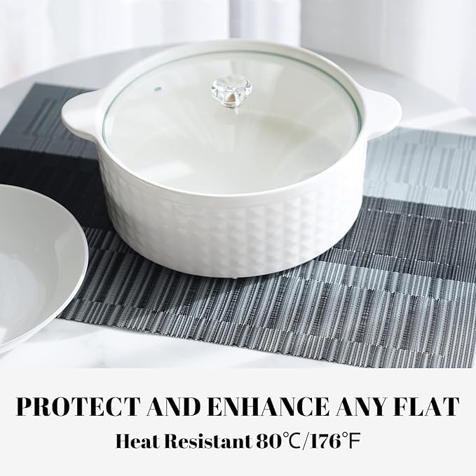 SUMYMERY Placemats Set of 6 Vinyl/Plastic Woven Place Mats for Kitchen Table Indoor/Outdoor Washable Placemat Wipeable Dining Table Mats (Ombre Silver Grey Black,6)