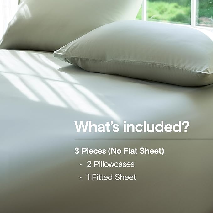 DOZ Sheet Set, 100% Viscose derived from Bamboo, Organically Grown, Buttery Soft, Cooling Sheets, High GSM, Deep Pockets - 3 Piece - 2 Pillowcases 1 Fitted Sheet (Sage, Queen)