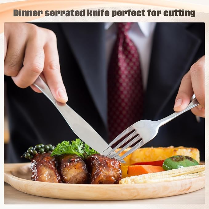 Nuenen 300 Pcs Dinner Knives Set 8.4 Inches Serrated Table Knives Durable Stainless Steel Butter Steak Silverware Bulk for Home, Restaurant, Kitchen, Dishwasher Safe and Mirror Polished