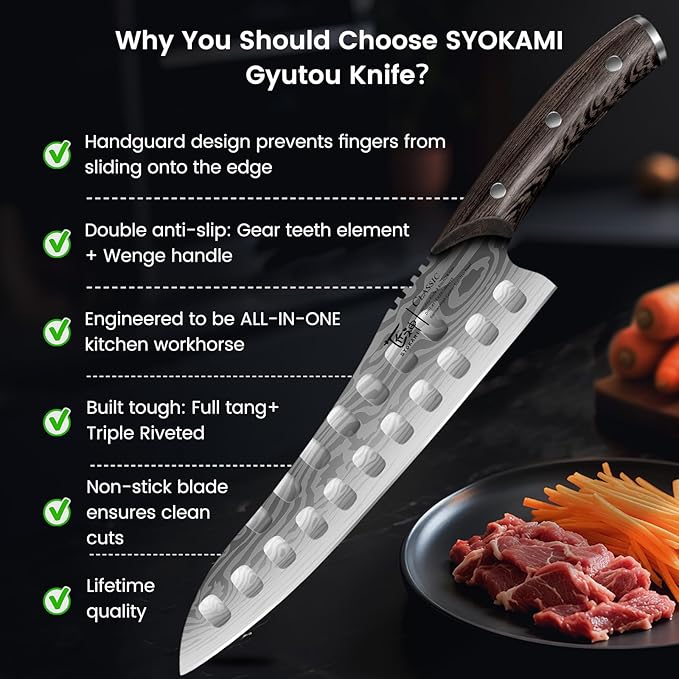 Gyutou Chef Knife, 9.5 Inch Japanese Multi-purpose Kitchen Knife, Ultra Sharp Durable Professional for Slicing, Chopping, Dicing, Ergonomic Anti-slip Handle, Christmas Cooking Gifts