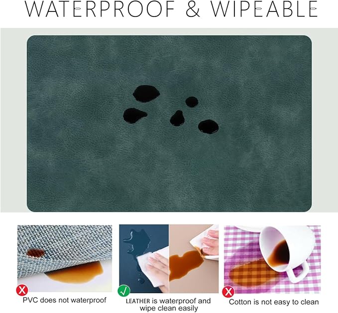 enthulook Faux Leather Placemats Set of 6, Light-Navy, 12"x 17" (30cm x 43cm), Waterproof & Stain Resistant, Heat-Resistant, Non-Slip, Suitable for Indoor & Outdoor, Reusable Table Decor