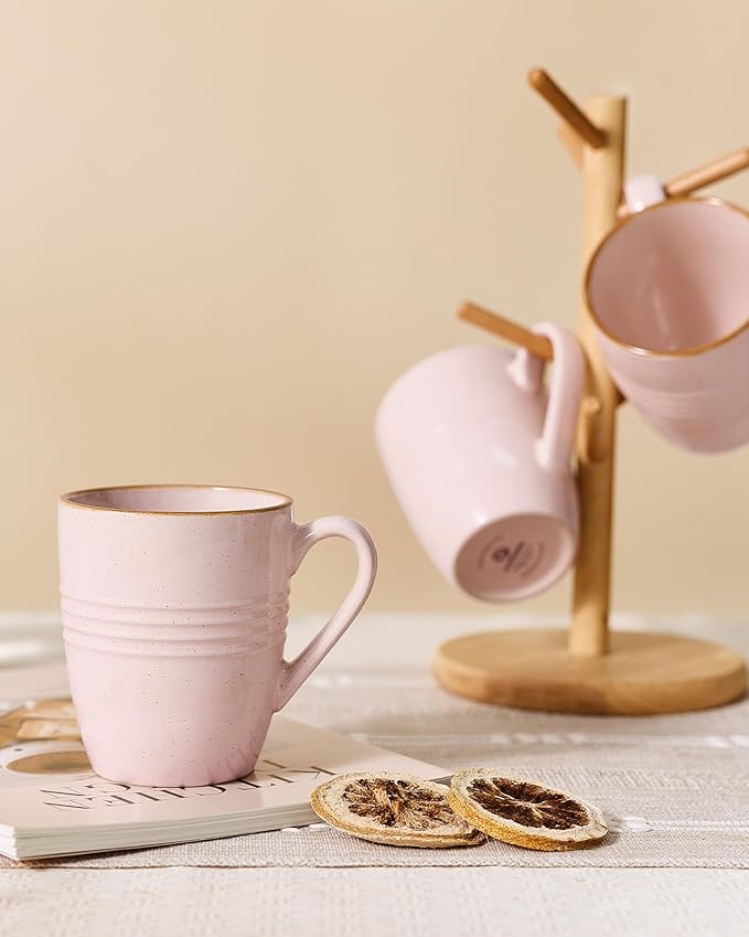 famiware Jupiter Coffee Mugs Set of 4, 14 OZ Coffee Mug, Microwave and Dishwasher Safe, Coffee Cups with Handle for Coffee, Tea, Cocoa, Milk, Light Pink