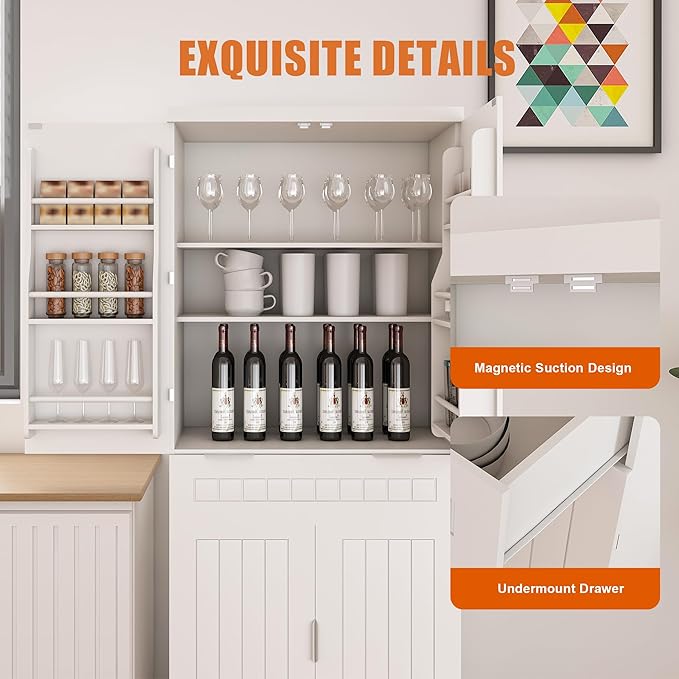 72" Tall Kitchen Pantry Cabinet with Drawer & Adjustable Shelves,Farmhouse Versatile Modern Compact Pantry Storage Cabinet w/12 Door Shelves,Anti-Tip Safety Design for Small Kitchen,Dining Room