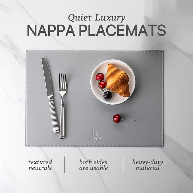 Baroyal Faux Leather Placemats Set of 4 Vinyl Washable Wipeable Table Mats for Kitchen Dining Table Heat Resistant Waterproof Modern Indoor/Outdoor Placemats Non-Slip Easy Clean Place Mats (Gray)