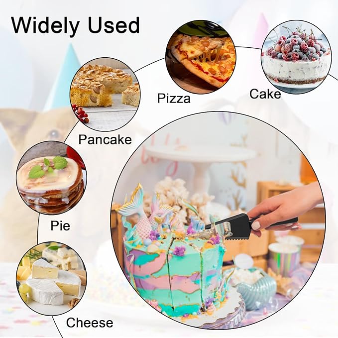 TINSKY 50Pcs Plastic Disposable Cake Cutter 9.1Inch Wedding Pie Server Plastic Spatula Cake Server Cutting Knives Pie Pizza Pastry Slicer Serving Utensils (Black)