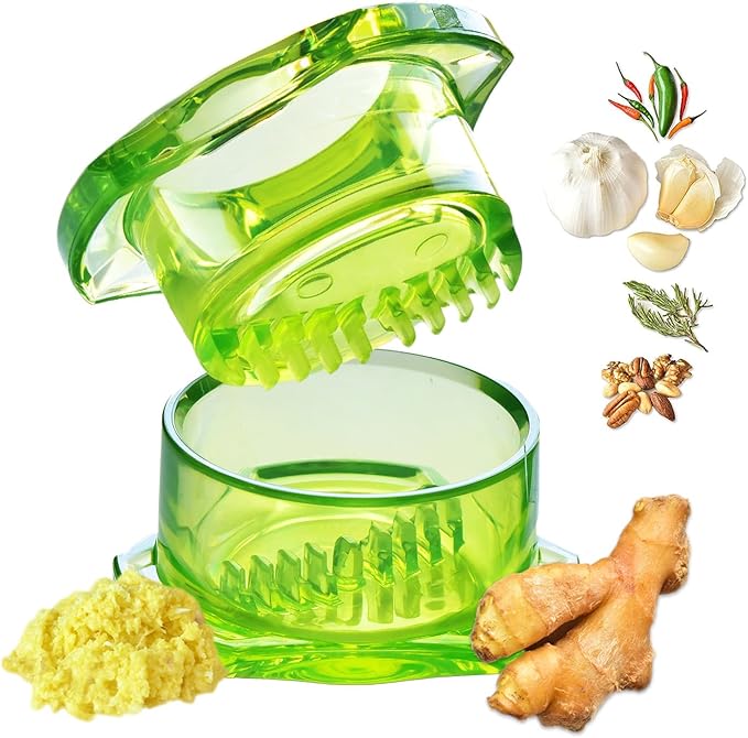 Nextrend Garlic Twister 4th Gen ??Garlic Mincer & Garlic Press in One, for Ginger, Herbs, Nuts & more, BPA-Free, Dishwasher Safe, 3?? Clove Capacity - Green