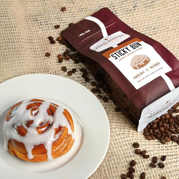 Fresh Roasted Coffee, Hazelnut Sticky Bun Flavored Coffee, 12 oz, Medium Roast, Kosher, Ground