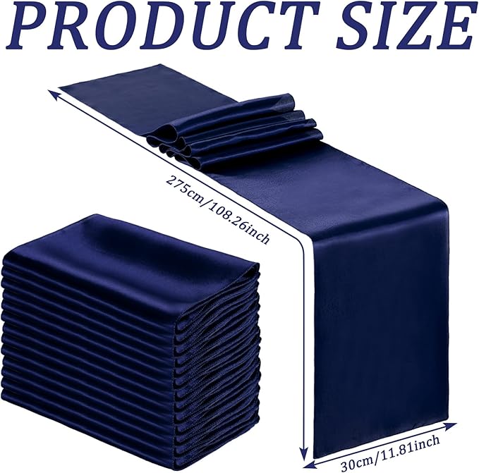 Bencailor 24 Pcs Navy Blue Satin Table Runner Bulk 12 x 108 Inches Long Table Runners Bright Smooth Fabric Tablecloth for Wedding Banquet Birthday Valentines St Patrick's Day Party Decorations