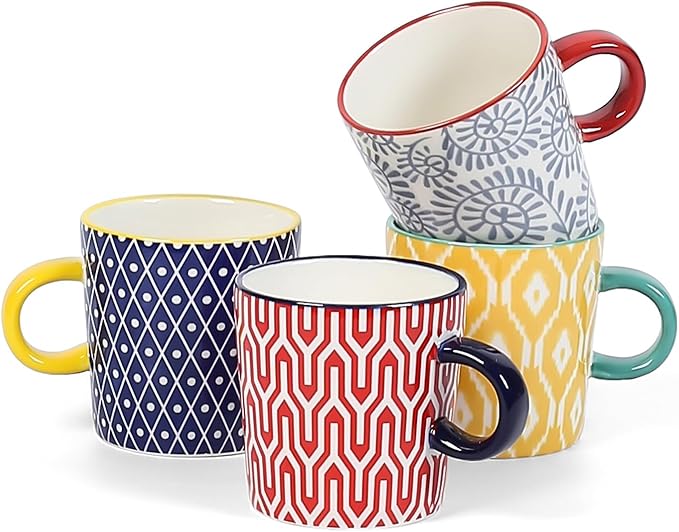 Selamica Ceramic Espresso Cups Set of 4, 5 Oz Espresso Mugs Porcelain Cappuccino Cups, Demitasse Cups for Coffee Latte Lungo Tea, Assorted Colors