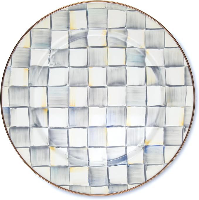 MACKENZIE-CHILDS Enamel Charger Plate, Charger Decoration for Dinner Plates or Home Decor, 12 Inches, Gray-and-White Sterling Check, Set of 1