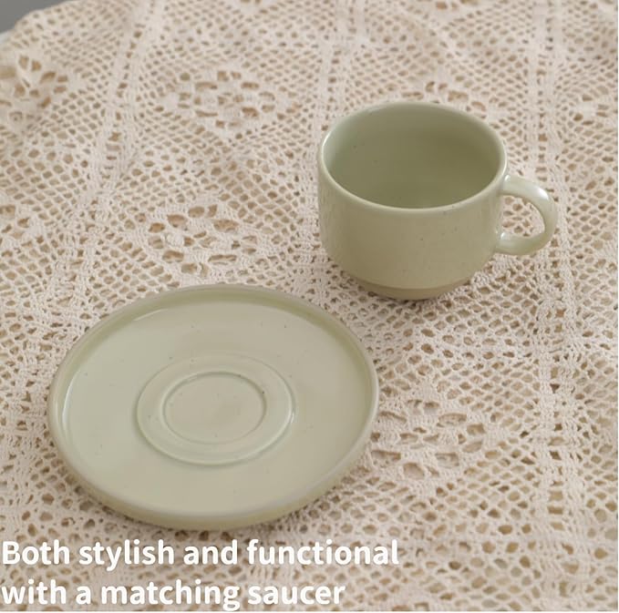 Stackable 8oz Minimalist Handmade Ceramic Cappuccino Espresso Cup with Saucer ??Small Stoneware Coffee Mug, Lead-Free Latte Art Mug竊똇andmade Pottery tea mug or tea cup (Glossy Apricot)