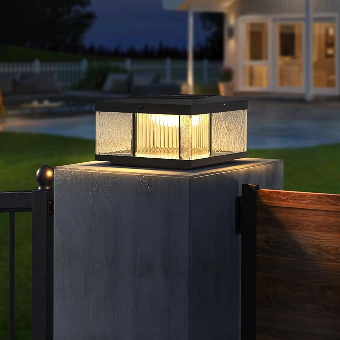 Landscape Solar Post Light, Outdoor Modern Stylish Luxury IP65 Waterproof Column Lamp for Fence Deck Pillar Cap Patio Garden Decoration with 4 Different Lighting Color
