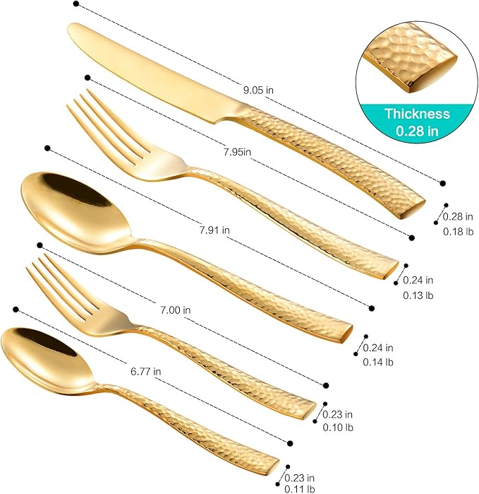 Flatware Set Gold Hammered 45 Pieces Stainless Steel Cutlery Set Silverware Serving Set Service for 8Home Event Use Wedding Housewarming Gift