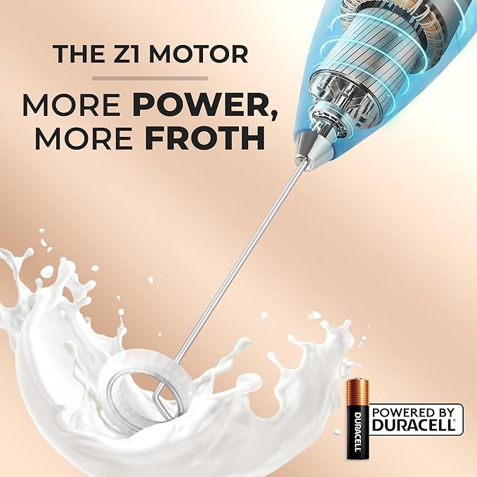 Zulay Kitchen Milk Frother Handheld Electric Whisk with AA Duracell Batteries ??Durable Drink Mixer for Coffee, Lattes, Cappuccinos & More - Metallic Blue