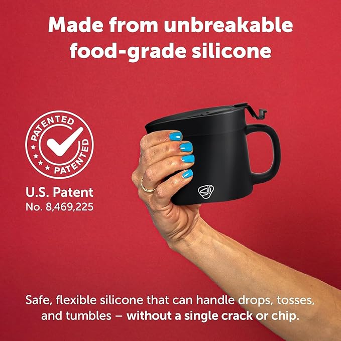 Silipint 16oz Silicone Coffee Mug Tumbler with Flip Lid ??Unbreakable Dishwasher Safe Microwave Oven & Freezer Compatible ??Non-Toxic Reusable Cup, Coffee Tea, Cold Drinks, Classic Black - Pack of 2