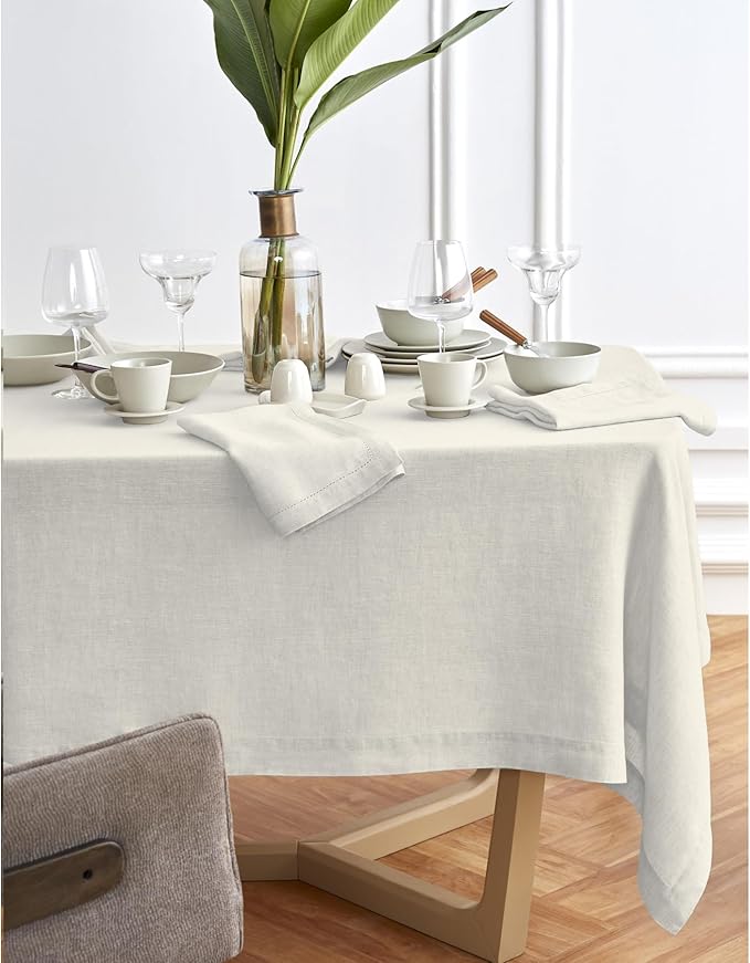 Solino Home Linen Tablecloth 70 x 108 Inch - 100% Pure Linen Light Flax Table Cloth for Rectangle Tables - Sonoma, Machine Washable Tablecloth for Christmas, New Year