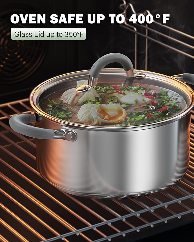 Cook N Home Stock Pot with Lid, 12-Quart Basic Stainless Steel Sauce Cooking Soup Pot, Stay-Cool Silicone Handles