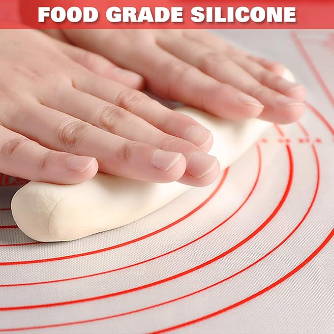Silicone Pastry Mat Extra Thick Large Non Stick Baking Supplies Kitchen Counter Cooking Rolling Dough Sheet Pie Crust Sourdough Bread Oven Liner with Measurement (L-16''(W)*24''(L), 1#Red)
