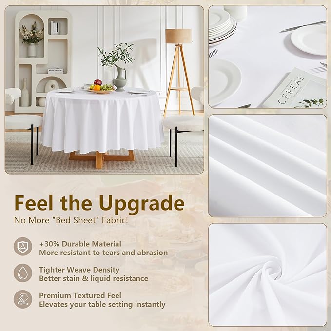 ITWMTTO 6-Pack White Round Tablecloth 90 Inch - Polyester Fabric Table Cloth Round Table Cover for Round Tables - Reusable & Washable