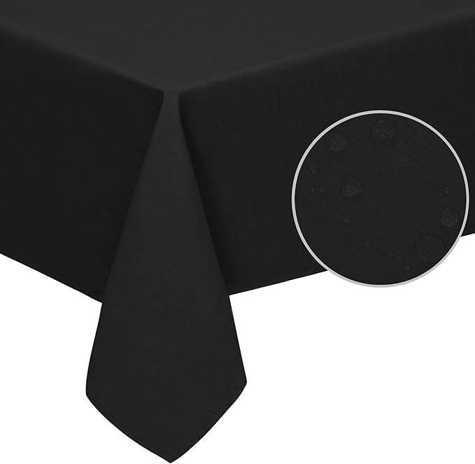 Easy-Going Faux Linen Waterproof Spill-Proof Tablecloth Stain Resistant Rectangle Table Cloth Wrinkle Free Decorative Fabric for Kitchen, Dining, Party, Weddings, Restaurants (52x70 in, Black)