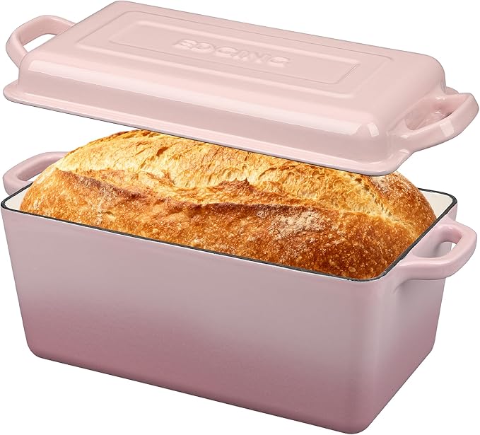 Enameled Cast Iron Dutch Oven, Oblong Bread Oven for Sourdough Bread Baking, Baking Pan, Dual Handles, Oven Safe, 4 Quart, Pink