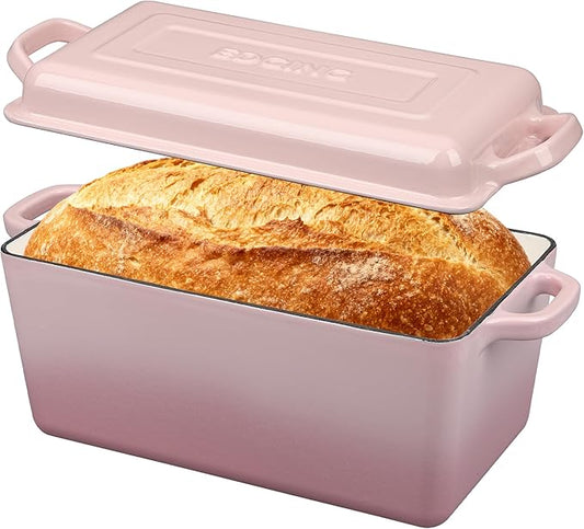 Enameled Cast Iron Dutch Oven, Oblong Bread Oven for Sourdough Bread Baking, Baking Pan, Dual Handles, Oven Safe, 4 Quart, Pink