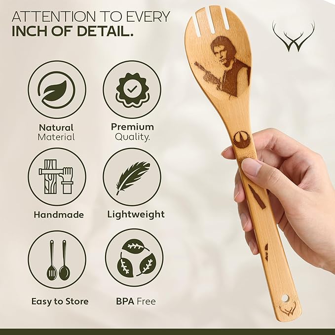 Star Warz gifts Wooden Spoons for Cooking for Space Wars Fans - Wooden Utensil Set with Spatulas & Spoons, Heat-Resistant, Eco-Friendly Kitchen Utensils for Non-Stick Cookware