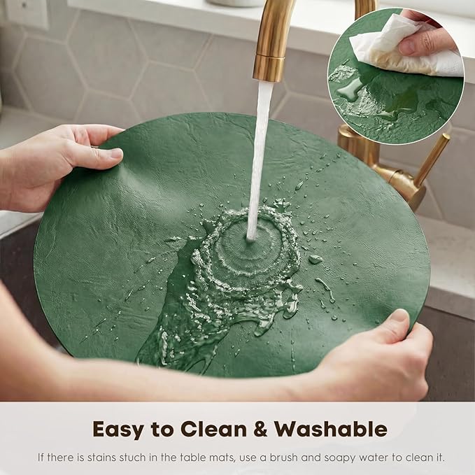 Artoid Mode Green Faux Leather Placemats Set of 4, 15 Inch Waterproof Wipeable Heat Resistant Place Mats, Reversible Table Mats for St. Patrick's Day Dining Decor