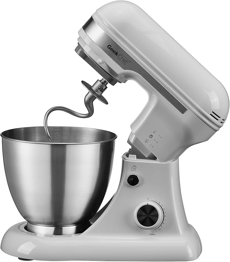 Geek Chef Electric Stand Mixer, 4.8QT 12 Speeds Tilt-head Food Mixer with Dough Hook, Whisk, Beater, Bowl, Rotary Knob for Home Kitchen Use, Gray