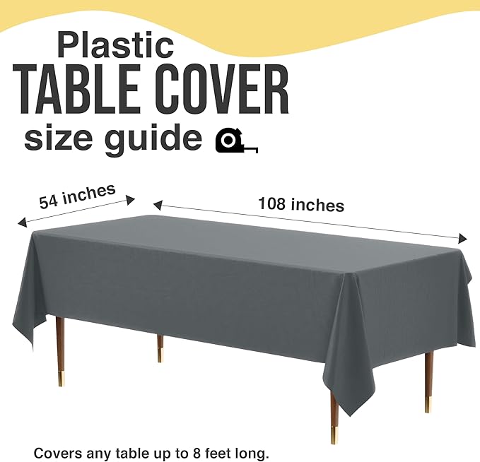 Exquisite 66% Thicker Premium Plastic Table Cloth Rectangle Table Cover 0.5 Mil 24 Pack Silver Table Cloth 54 Inch x 108 Inch Disposable Tablecloth Won't Tear Easily Like Cheap Thin Brands