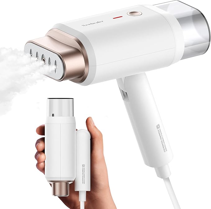 Newbealer Steamer for Clothes, 1200W Travel Steamer with Horizontal & Vertical Steaming, 2 Steam Levels, Dry Ironing, Foldable, 1.5lbs Lightly, 180ml Handheld Fabric Wrinkle Remover (120V Only)