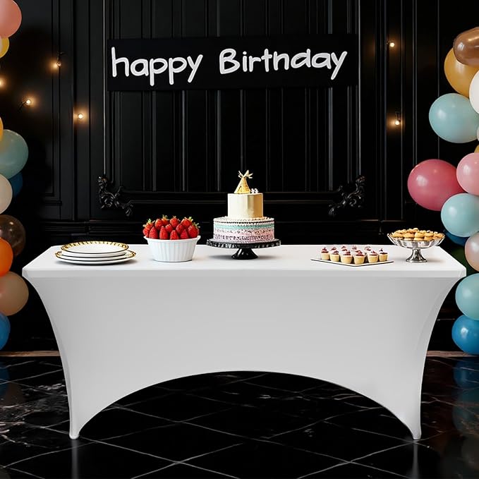 VEVOR 10 Pack Table Cloth for 6FT Rectangular Fitted Events, Wrinkle-Resistant Stretch White Table Covers, Washable Spandex Tablecloth Protector, for Party, Wedding, Cocktail, Banquet, Festival