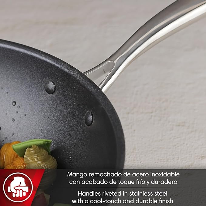 Magefesa Balance 11-Inch Stainless Steel Wok ??3-Layer Heat-Diffusing Bottom, Non-Stick Coating, Riveted Stainless Steel Handle, Induction & Oven Safe, Easy-Serve Rim, Polished Exterior