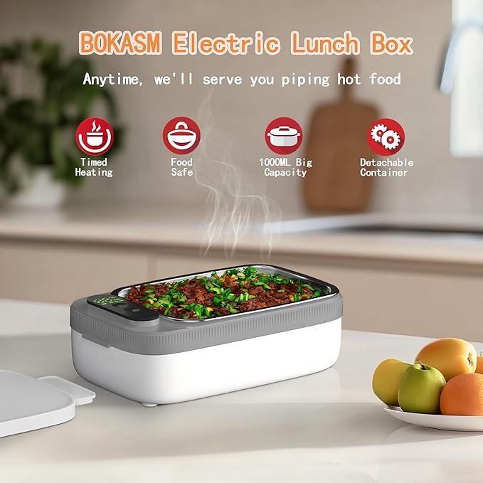 Portable Wireless Electric Heated Lunch Box for Men,Heating Food Warmer Lunch Box,Rechargeable 14000 mAh Battery,4.2 Cups Capcity Inner Food Warmer Container,Lunchbox for Travel,Outdoor,Picnic,Office