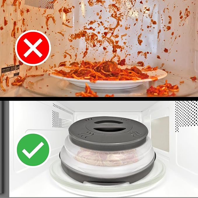 HOVER COVER Magnetic Microwave Splatter Cover with High Power, Strongest Magnetic Grip, Collapsible 12-Inch BPA-Free Food Lid, Vented Plate Guard, Dishwasher Safe, Space-Saving Storage - Gray, 2-Pack