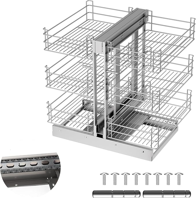 Vohala Pull-Out Corner Cabinet Shelf Organizer, 3 Tier, 200LBS Max Weight, Chrome Construction, for Organizing Kitchen Corner Cabinets and Bathroom Cabinets