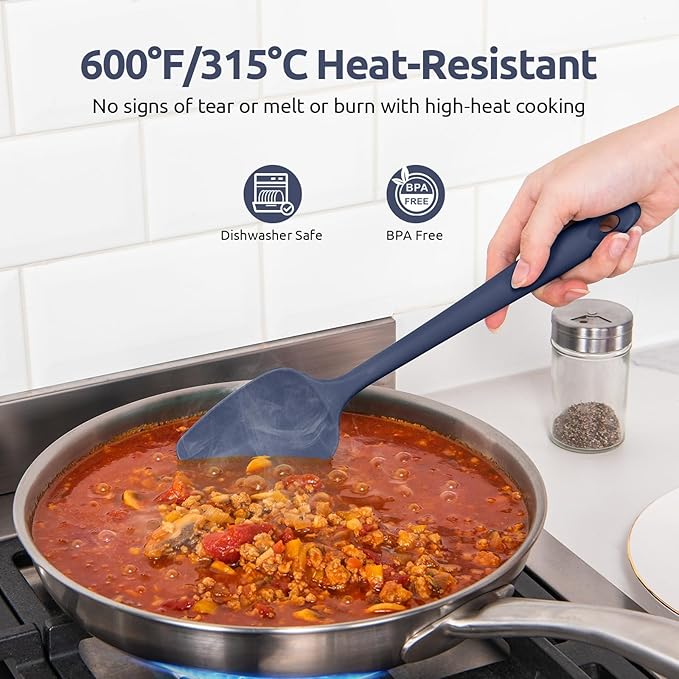 U-Taste 600쨘F Heat Resistant Silicone Spatulas: Flexible Food-Grade Silicon Baking Scraper, Kitchen Cooking Mixing Utensils with Upgraded Sturdy Handle Tip for Nonstick Cookware (4-Pc., Midnight Blue)
