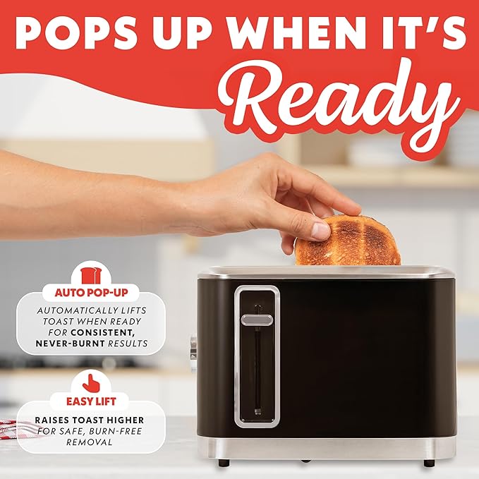 Gourmia 4 Slice Toaster, Double-Sided ??Dual Independent Controls, Bagel, Defrost & Reheat Mode, 6 Browning Levels, Extra Wide Slots, Removable Crumb Tray, Compact Design, Black
