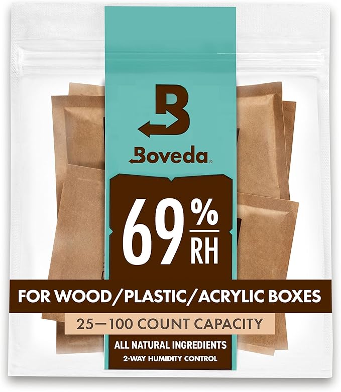Boveda 69% Two-Way Humidity Control Packs For Plastic and Wood Containers Size 60 ??4 Pack ??Moisture Absorbers ??Humidifier Packs ??Hydration Packets in Resealable Bag