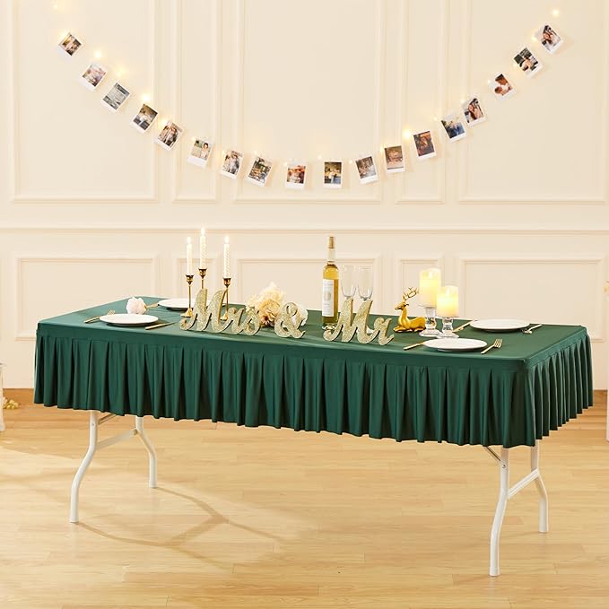 Wish Care Hunter Green Spandex Table Clothes for 6 Foot Rectangle Tables Wrinkle Free Stretch Fitted Tablecloth 6ft Ruffle Elastic Table Cover Skirt for Dining Outdoor Home Banquet Party Tablecloth