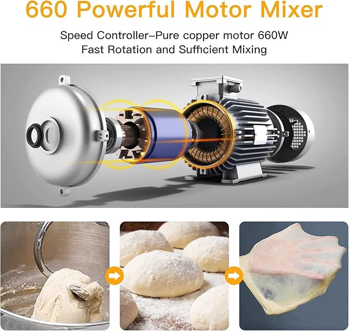 7.5QT Stand Mixer, 660W Powerful Dough Mixer, 10-Speed Tilt-Head Electric Food Mixer with Stainless Steel Bowl, Baking, Bread, Cake, Cookie, Easy Clean, Heavy Duty Home Kitchen Mixer