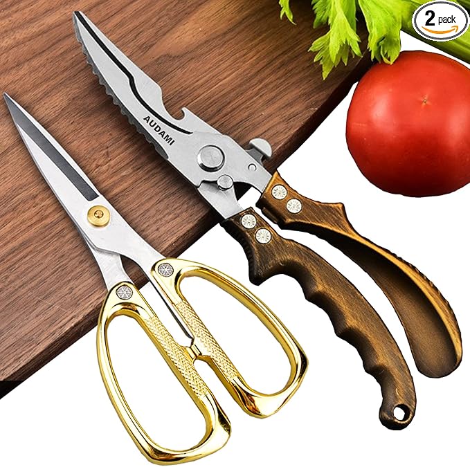 AUDAMI Premium Kitchen Shears 2-Pack Heavy Duty Poultry & Meat Scissors, Bone Shears for Cooking