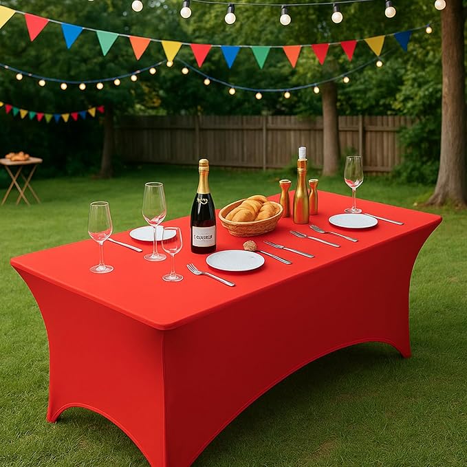 Fixwal 6FT Red Valentine's Day Table Cloth Rectangle Tables, 6 Pack Spandex Table Cloths for 6 Foot Rectangle Tables, Fitted Rectangular Stretch, Washable Patio Table Cover (72Lx30Wx30H Inch)