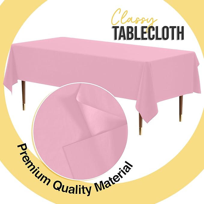 Exquisite 66% Thicker Premium Plastic Table Cloth Rectangle Table Cover 0.5 Mil 24 Pack Pink Table Cloth 54 Inch x 108 Inch Disposable Tablecloth Won't Tear Easily Like Cheap Thin Brands