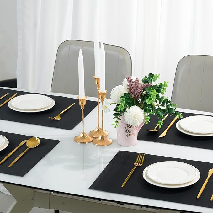 flohar Placemats Set of 12竊똍on-Slip PVC Weave Table Mats Easy to Clean竊똇eat Resistant Place Mats for Kitchen Dining Table Decoration Indoor Outdoor竊똁lack