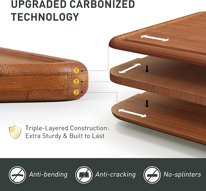 3 Packs Bamboo Cutting Board Set Non Toxic Wood Cutting Boards for Kitchen Nice Solid Thick Wood Juice Groove Chopping Board Extra Large Big Small Best Charcuterie Board for Organic Vegetable Meat