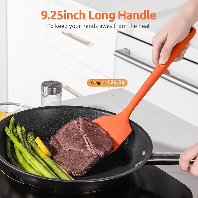 600쨘F Heat Resistant Silicone Turners: U-Taste 13.6in Long Solid & Slotted Kitchen Spatula Flipper, Large Flexible Cooking Utensil for Flipping Egg, Pancake in Nonstick Cookware(Orange, 2PCS)